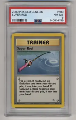 Pokemon PSA 8 Super Rod 103/111 Common Unlimited Neo Genesis Free Shipping! - Image 1