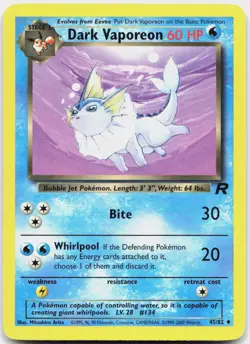 Dark Vaporeon 45/82 Uncommon Team Rocket Pokemon Unlimited Lightly Played - Image 1