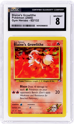 2000 Pokemon Gym Heroes Blaine's Growlithe #62 CGC 8 - Image 1