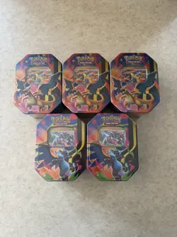 (LOT OF 5) Pokemon TCG: Mega Charizard X & Y EX Tins Brand New Factory Sealed - Image 1