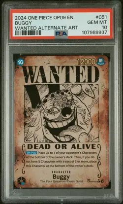 2024 One Piece Emperors World Buggy Wanted Poster Alternate Art OP09-051 PSA 10 - Image 1