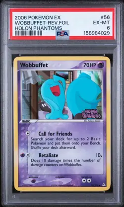 2006 POKEMON EX HOLON PHANTOMS #56 WOBBUFFET-REVERSE FOIL PSA 6 - Image 1