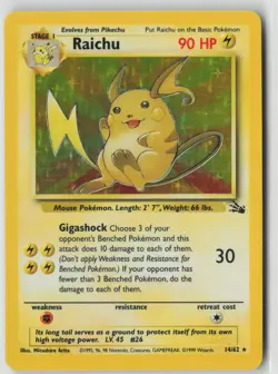 RAICHU 14/62 HOLO RARE FOSSIL POKEMON UNLIMITED HOLO LP - Image 1