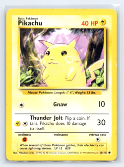 Pokemon TCG Pikachu (Yellow Cheeks) 58/102 Base Set Unlimited Common MP - Image 1