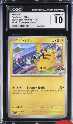 CGC 10 Pikachu SVP 190 World Championship Promo 2024 English Pokemon TCG - Image 1