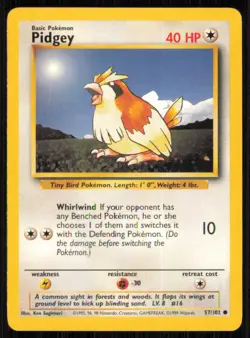 Pidgey 57/102 Common Base Set Unlimited Pokemon Lightly Played - Image 1