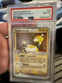 PSA 8 Ampharos ex 89/97 Holo EX Dragon 2003 Pokemon English (Big SWIRL) - Image 1