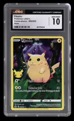 ⚡ CGC 10 GEM MINT PIKACHU 2021 POKEMON CELEBRATIONS #005 FULL ART (PSA) - Image 1
