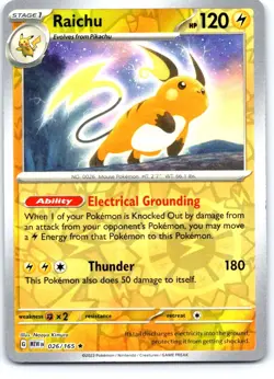 Raichu 026/165 Rare 151 Pokemon Reverse Holo Near Mint - Image 1
