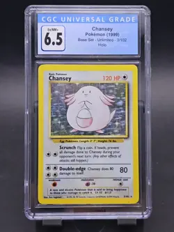 1999 Pokemon TCG Chansey Base Set Holo Unlimited Rare Card 3/102 CGC 6.5 EX/NM+ - Image 1