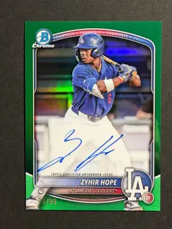 2025 Bowman Chrome Zyhir Hope #CPA-ZH First Chrome Auto True Green Refractor /99 - Image 1