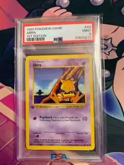 1999 Pokemon Game Abra #43 1st Edition PSA 9 Mint WOTC Vintage Pokemon Card - Image 1