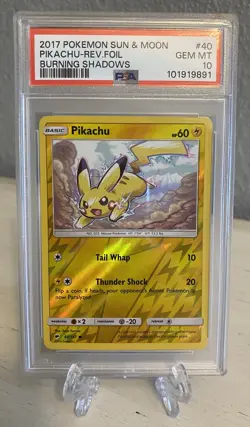 2017 Pokemon Sun & Moon Burning Shadows Reverse Holo-Foil Pikachu #40 PSA 10 - Image 1