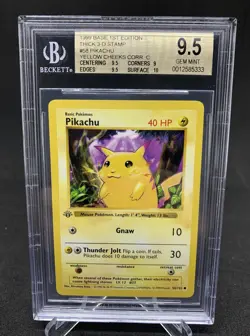1999 Pokemon Base Set 1st Edition Shadowless Pikachu 3D Stamp BGS 9.5 POP 5 - Image 1