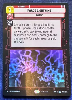 Star Wars Unlimited Spark of Rebellion Force Lightning FOIL Legendary Card - Image 1