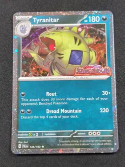 Pokemon TCG Tyranitar 135/193 Paldea Evolved Stamped Promo Cosmo Holo Card NM - Image 1