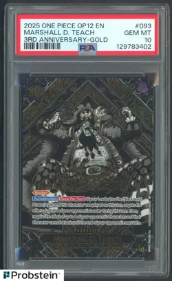 2025 One Piece Marshall D Teach OP12 EN 3rd Anniversary Gold PSA 10 GEM MINT - Image 1