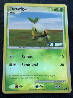 Pokemon Card TCG Turtwig 77/100 Reverse Holo Rare Stamped Platinum Played - Image 1
