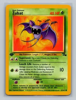 2x Zubat #57 - Fossil (1x 1st Edition & 1x Unlimited) Pokemon Cards 1999 - LP - Image 1