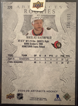 Nikolas Matinpalo Upper Deck Rookie Artifacts /999 - Image 2