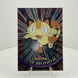 Meowth #52 Chrome Holo Foil Starburst Rare Pokemon 1999 Topps Card TV Animation - Image 1