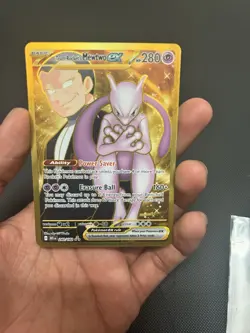 Pokemon Team Rockets Mewtwo EX Gold Full Art Holo Card 240/182 Destined Rivals - Image 1