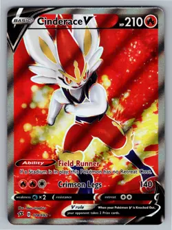 Pokemon TCG Cinderace V (Full Art) 178/192 Swsh02: Rebel Clash Holo NM - Image 1