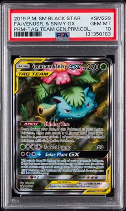 2019 POKEMON SM BLACK STAR PROMO #SM229 FULL ART/VENUSAUR & SNIVY GX PSA 10 - Image 1