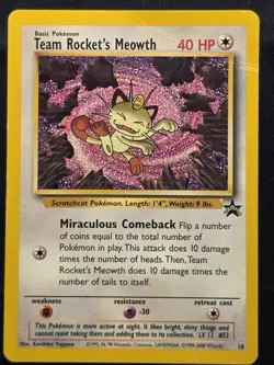 Team Rocket's Meowth Black Star Promo Card 18 Pokemon League 2001 WOTC 2000 (HP) - Image 1