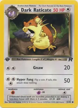 Pokemon Card - Team Rocket 51/82 - DARK RATICATE (common) **1st Edition** - NM - Image 1