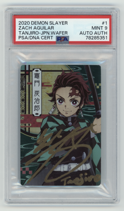 PSA MT 9 Signed Zach Aguilar Demon Slayer Wafer Card 001 Tanjiro Kamado - Image 1