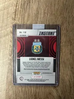 2022 Panini Instant FIFA World Cup Lionel Messi #118 Argentina Champs #d/22081 - Image 2