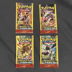 4 Breakthrough Booster Packs Factory Sealed Pokemon Card TCG 3 Card Pack ART SET - Image 1