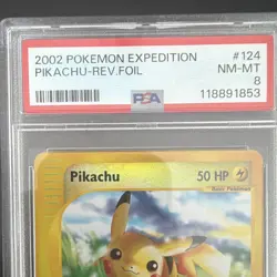Nintendo Pokemon TCG Pikachu 124/165 Expedition Reverse Holo PSA 8 English - Image 2