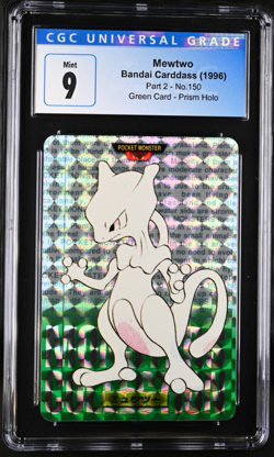 1996 Pokemon Bandai Carddass Part 2 Mewtwo Green Prism #150 CGC 9 Mint - Image 1