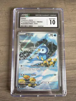 CGC 10 GEM MINT Piplup 098/094 Phantasmal Flames Illustration Rare Pokemon Holo - Image 1