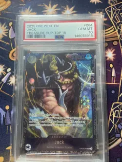 2025 ONE PIECE PROMOS TREASURE CUP-TOP 16 #084 JACK PSA 10 - Image 1