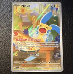 Pokemon Company Minun 194/182 Paradox Rift Illustration Rare Full Art Holo EN - Image 1