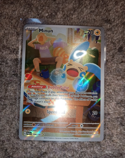 Pokemon Minun 194/182 Paradox Rift Illustration Rare Full Art Holo Card - Image 1