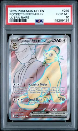 2025 POKEMON DRI EN-DESTINED RIVALS ULTRA RARE TEAM ROCKET'S PERSIAN EX PSA 10 - Image 1