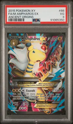2015 POKEMON XY ANCIENT ORIGINS #88 FULL ART/M AMPHAROS EX PSA 3 - Image 1