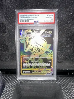 2022 Pokemon Silver Tempest Full Art Rayquaza VMAX Gold TG29 - PSA 10 GEM MINT - Image 1