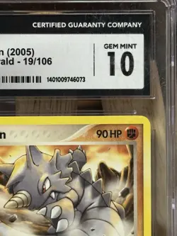 RHYDON 19/106 CGC 10 GEM MINT GRADED 2005 Pokemon TCG Vintage EX Emerald POP 22 - Image 3