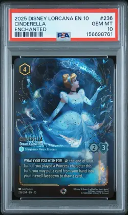 Disney Lorcana PSA 10 Cinderella - Dream Come True Enchanted Foil #236 - Image 1