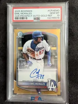 Emil Morales 2025 Bowman Chrome Prospects 1st Bowman True Gold Auto /50 PSA 10 - Image 1