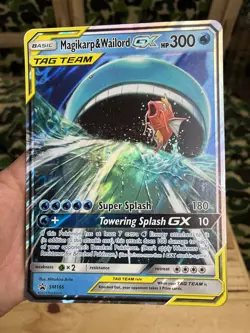Pokemon TCG Magikarp Wailord GX Tag Team SM166 Jumbo Promo Card Pokemon - Image 1
