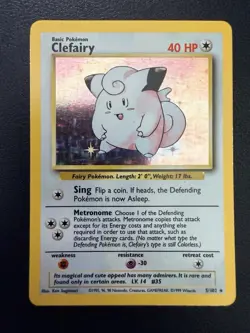 Pokemon TCG Clefairy Base Set Holo Unlimited Rare Card 5/102 LP Condition - Image 1