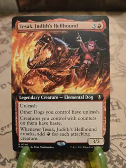MTG Tesak, Judith's Hellhound Commander: MKM Extended Art Regular Rare NM - Image 1