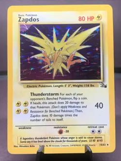Pokemon TCG Zapdos Holo Rare Unlimited 15/62 Fossil Base Set 1999 WOTC VTG NM- - Image 1