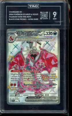 2024 Charizard EX 074 Promo Paldean Fates Tins TAG 9 Pokemon - Image 1